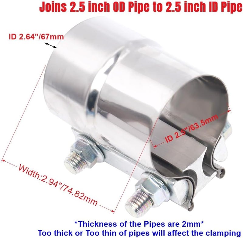 eLifecenter 2-1/2 Inch Exhaust Clamp, Lap Joint Band Clamp Stainless Steel for Clamping 2.5" OD to 2.5" ID Pipes - Image 2